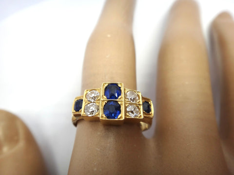 Antique Art Deco Style 18ct Yellow Gold  Sapphire & Diamond Ring - VAL $5,200