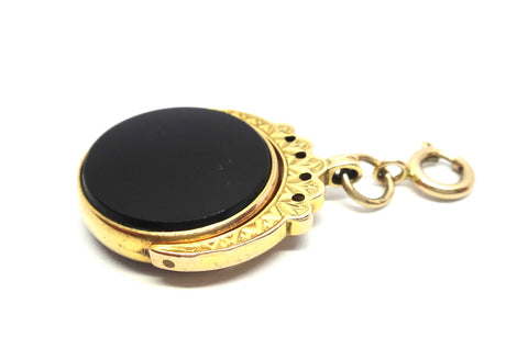 ANTIQUE 9ct Gold, Onyx & Carnelian Spinner Fob Pendant - Birmingham 1914