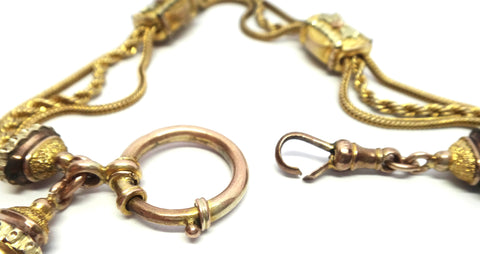 ANTIQUE 9ct Yellow GOLD Albertina Fob Bracelet with Tassel Drop c.1880