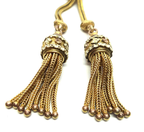 ANTIQUE 9ct Yellow GOLD Albertina Fob Bracelet with Tassel Drop c.1880