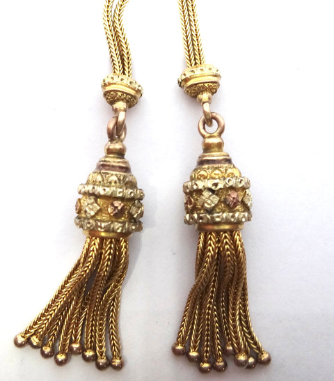 ANTIQUE 9ct Yellow GOLD Albertina Fob Bracelet with Tassel Drop c.1880