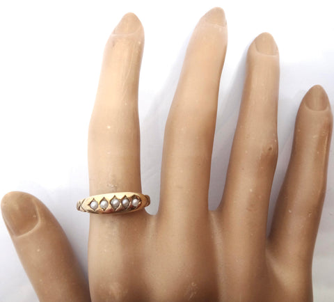 ANTIQUE 15ct Yellow Gold & Pearl Line Ring c.1900