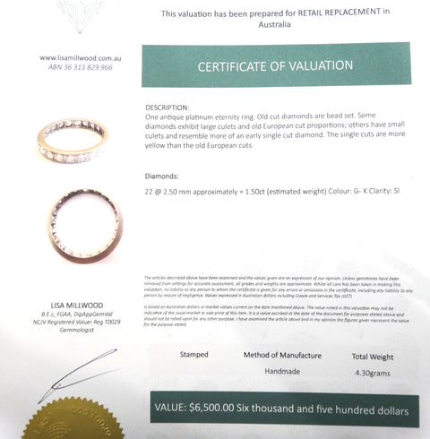 ART DECO Platinum & Diamond Full Eternity Ring c.1920 - VAL $6,500
