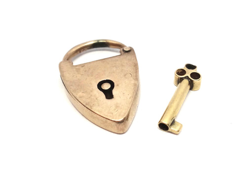ANTIQUE 9ct Gold Heart Padlock & Key Pendant c.1900