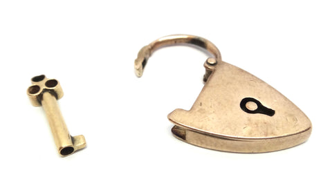 ANTIQUE 9ct Gold Heart Padlock & Key Pendant c.1900