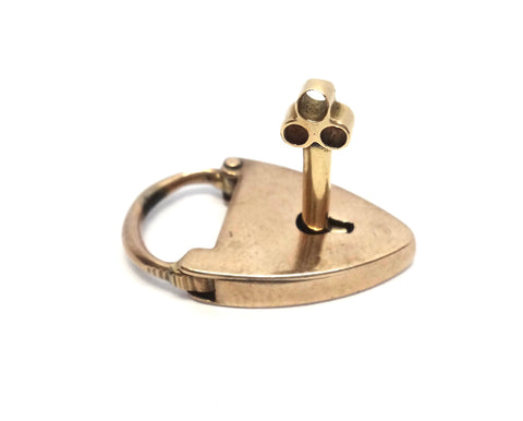 ANTIQUE 9ct Gold Heart Padlock & Key Pendant c.1900