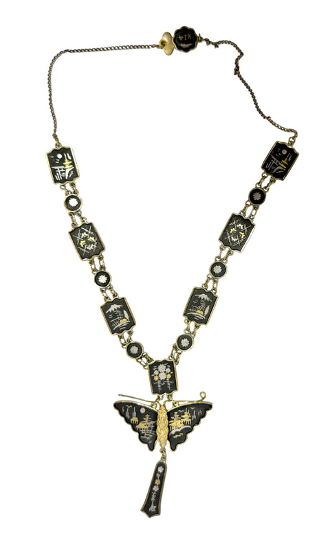 Japanese Damascene Necklace, circa 1920, 24 Carat Gold inlays