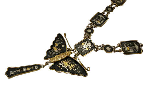 Japanese Damascene Necklace, circa 1920, 24 Carat Gold inlays