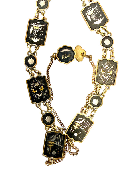 Japanese Damascene Necklace, circa 1920, 24 Carat Gold inlays