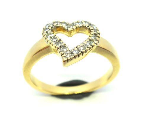 18CT Yellow GOLD & Diamond Heart Shaped Ring