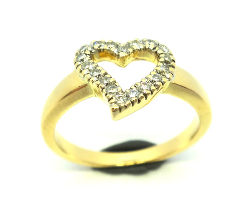 18CT Yellow GOLD & Diamond Heart Shaped Ring