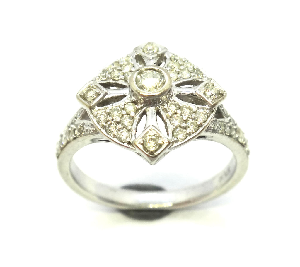 9CT White GOLD & Diamond Art Deco Style Ring