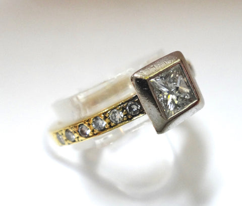 18CT Gold, Princess and Brilliant Cut Diamond Ring