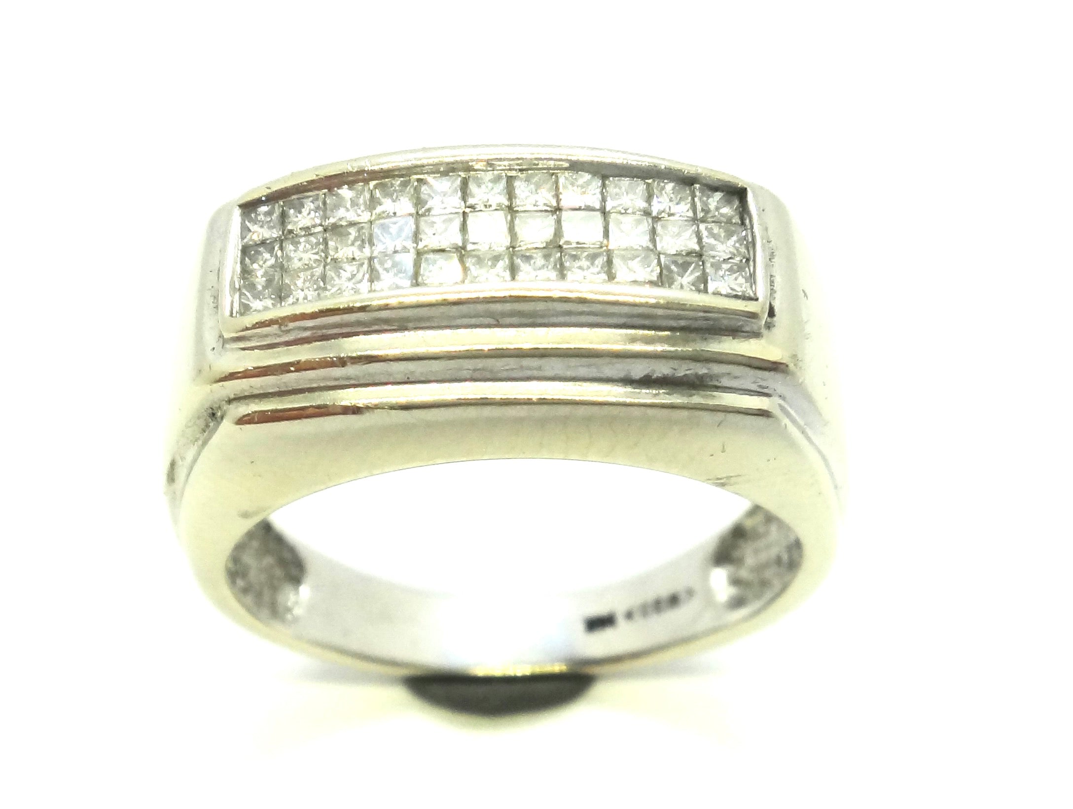 Mens 14ct White GOLD & Princess Cut Diamond Ring VAL $3,300