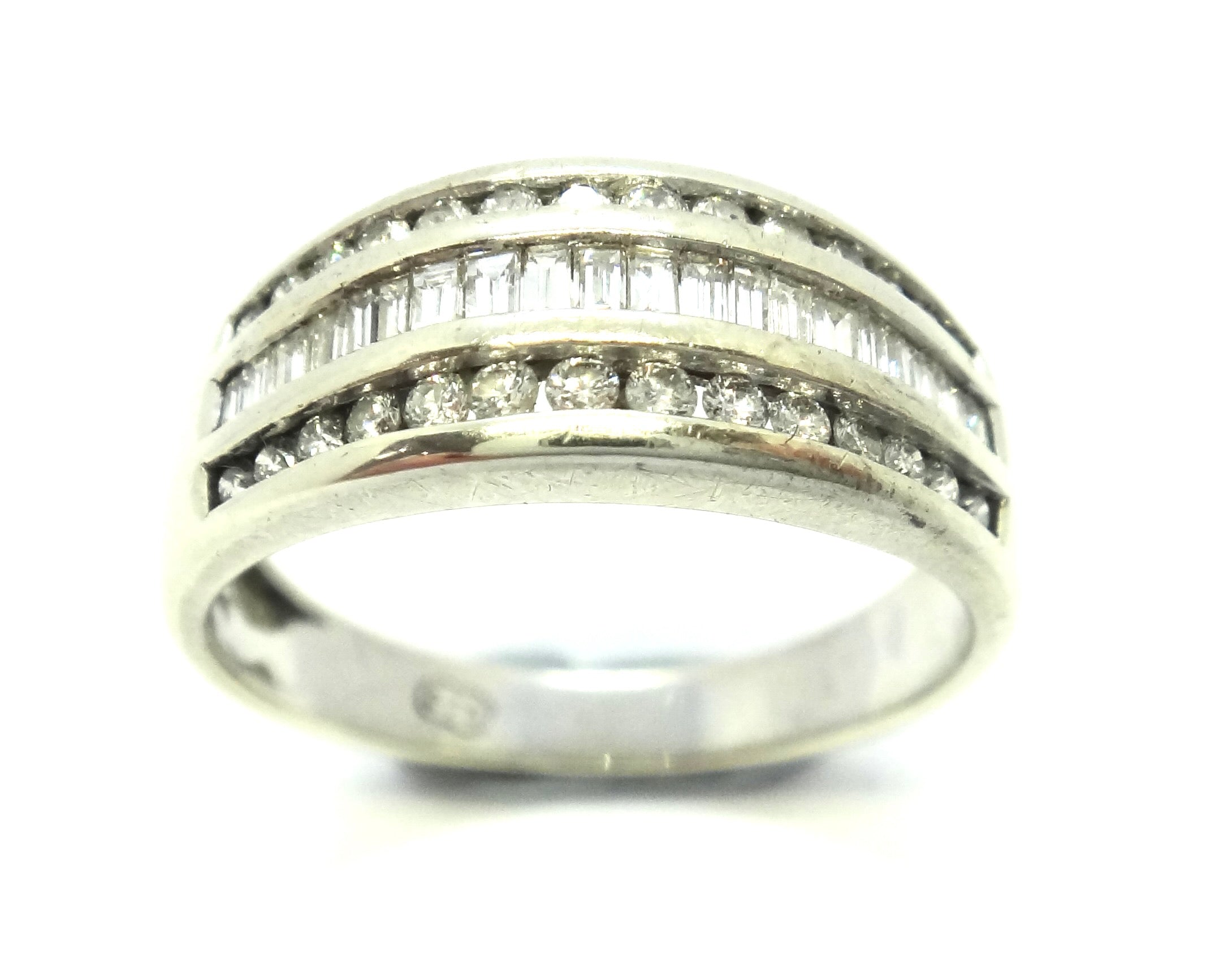 9CT White GOLD, Brilliant & Baguette Cut Band Ring