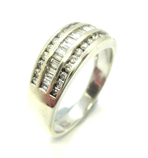 9CT White GOLD, Brilliant & Baguette Cut Band Ring