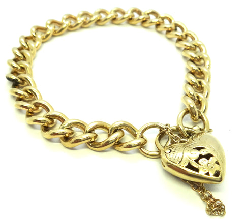 Heavy 9ct Yellow GOLD Curb Link Bracelet with Heart Lock