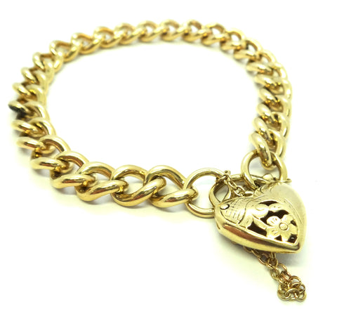 Heavy 9ct Yellow GOLD Curb Link Bracelet with Heart Lock