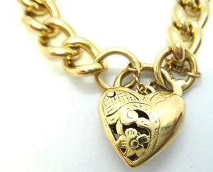 Heavy 9ct Yellow GOLD Curb Link Bracelet with Heart Lock