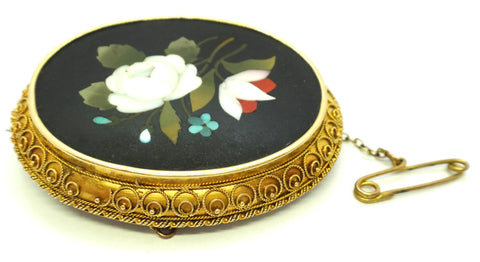 AUSTRALIAN Antique 15ct Gold Pietra Dura Brooch c.1860