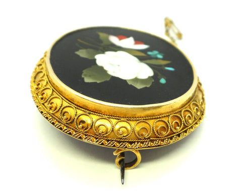 AUSTRALIAN Antique 15ct Gold Pietra Dura Brooch c.1860