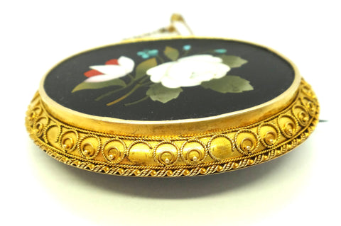 AUSTRALIAN Antique 15ct Gold Pietra Dura Brooch c.1860