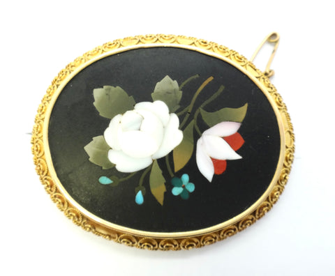 AUSTRALIAN Antique 15ct Gold Pietra Dura Brooch c.1860