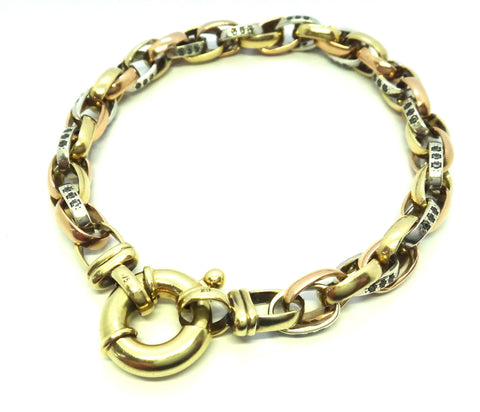 9ct White, Rose & Yellow GOLD, CZ Set Bracelet