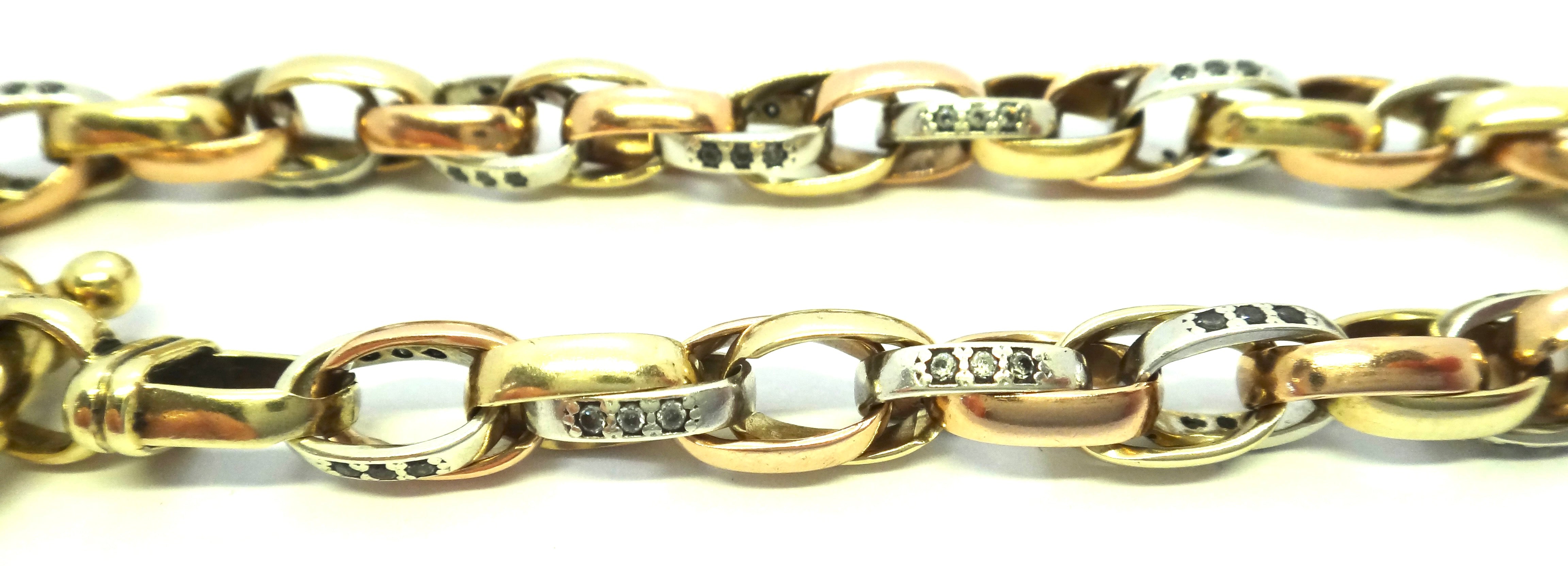 9ct White, Rose & Yellow GOLD, CZ Set Bracelet