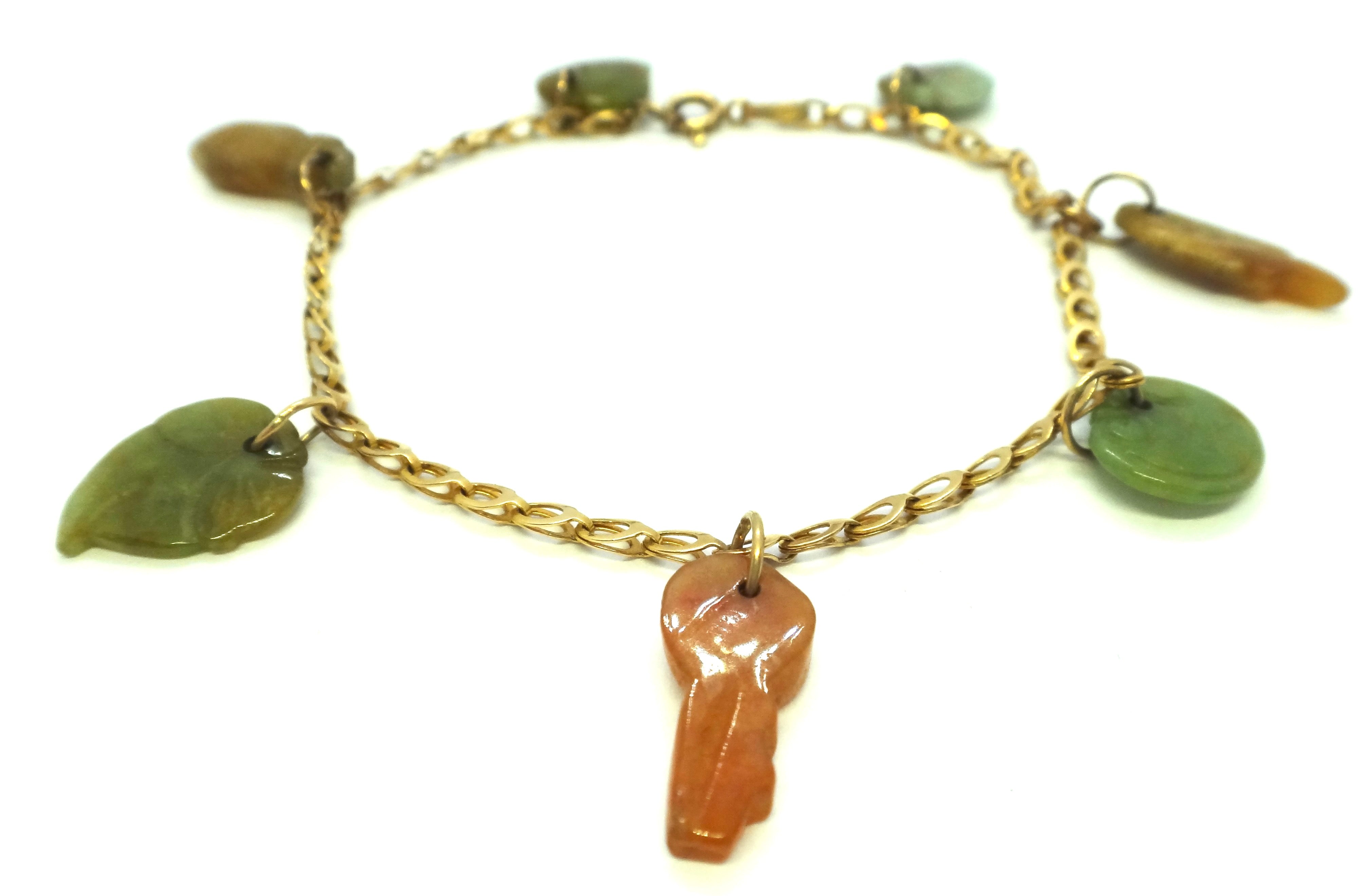 14ct Yellow GOLD & Jade Charm Bracelet