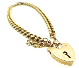 9ct Rose GOLD Curb Link Bracelet with Heart Padlock