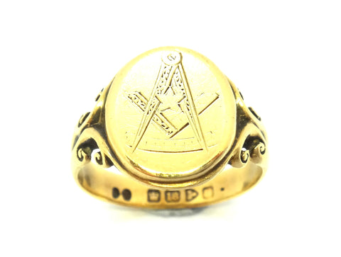 ANTIQUE 18ct Yellow Gold MASONIC Signet Ring, Chester c.1908