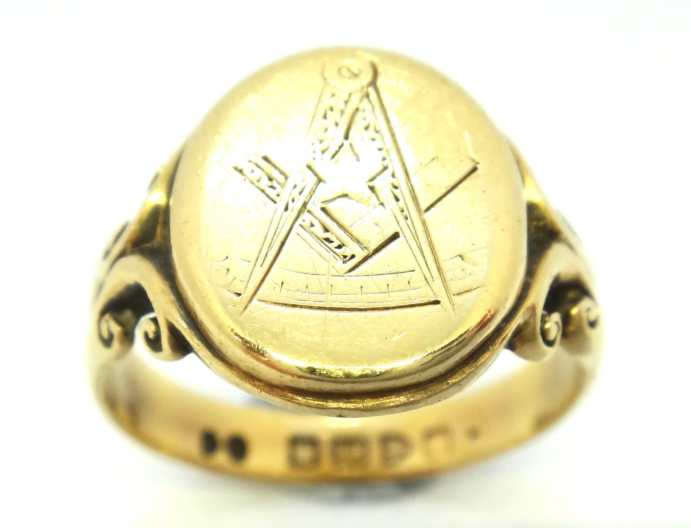 ANTIQUE 18ct Yellow Gold MASONIC Signet Ring, Chester c.1908