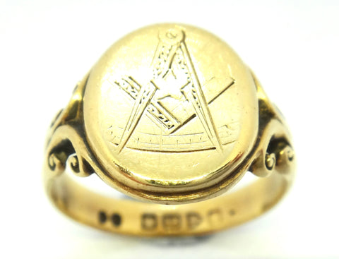 ANTIQUE 18ct Yellow Gold MASONIC Signet Ring, Chester c.1908