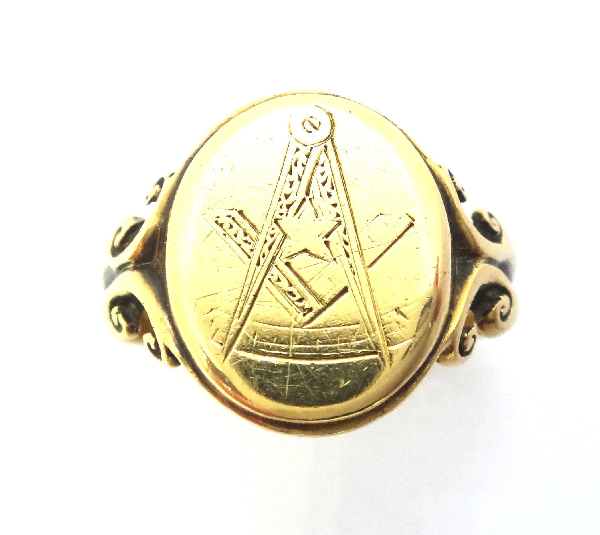 ANTIQUE 18ct Yellow Gold MASONIC Signet Ring, Chester c.1908