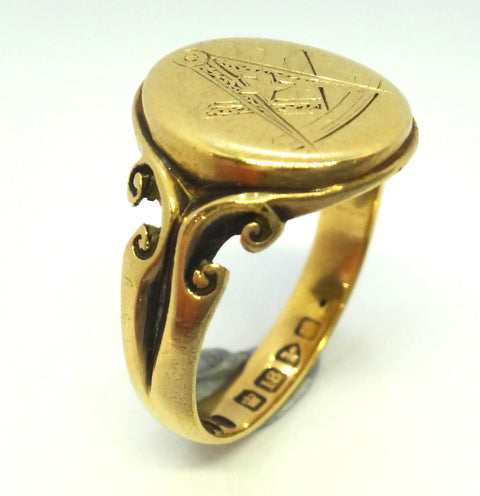 ANTIQUE 18ct Yellow Gold MASONIC Signet Ring, Chester c.1908