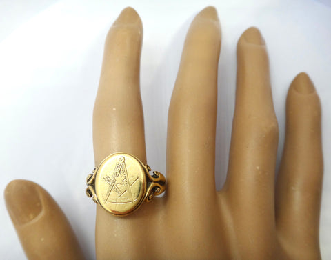 ANTIQUE 18ct Yellow Gold MASONIC Signet Ring, Chester c.1908