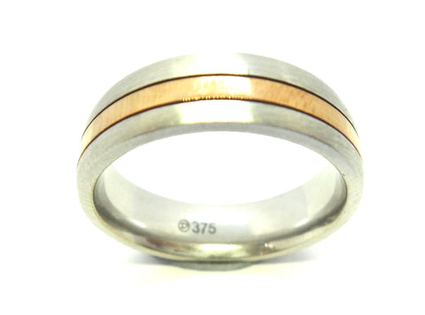 Brushed 9ct White & Yellow GOLD Band Ring