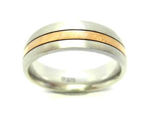 Brushed 9ct White & Yellow GOLD Band Ring