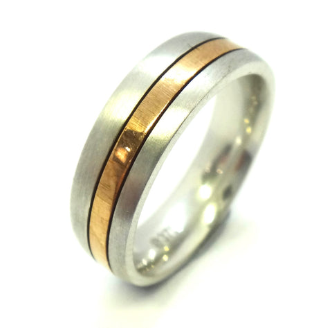 Brushed 9ct White & Yellow GOLD Band Ring