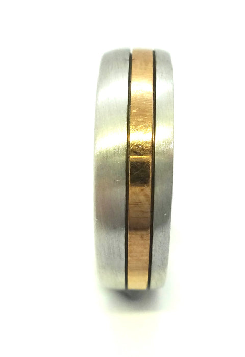 Brushed 9ct White & Yellow GOLD Band Ring