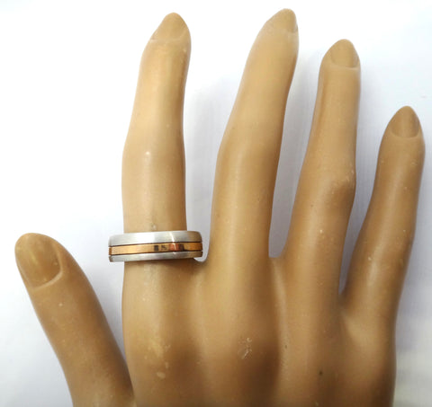 Brushed 9ct White & Yellow GOLD Band Ring