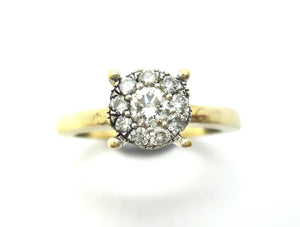 9ct Yellow GOLD & Multi RBC Diamond Cluster Ring
