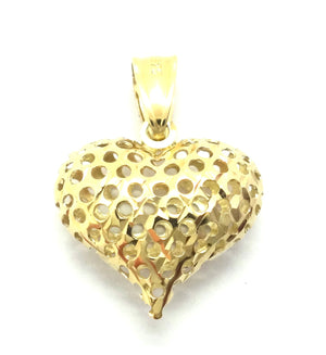9ct Yellow GOLD, Open Engraved Puffy Heart Pendant