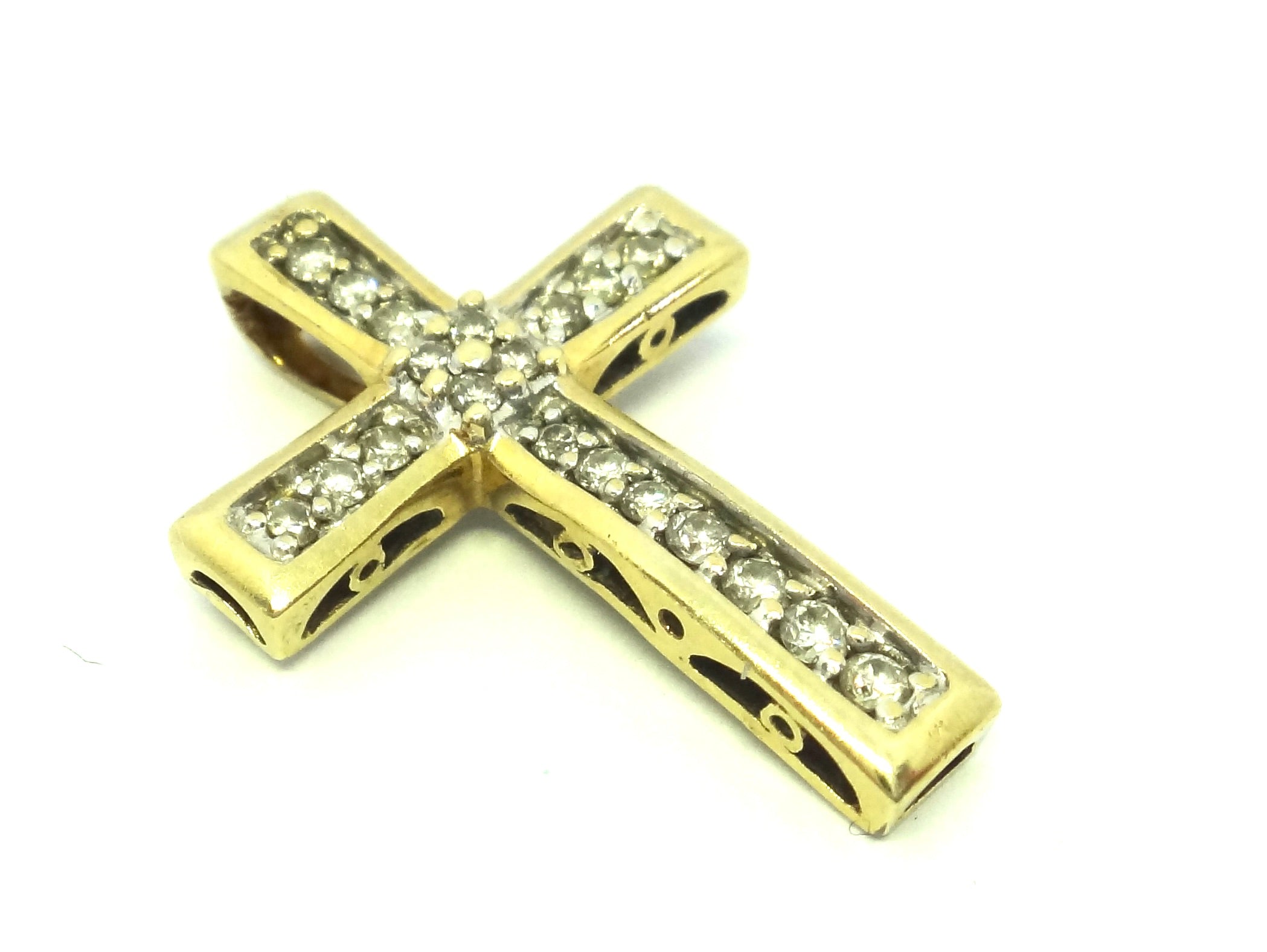 9ct Yellow GOLD & Diamond Cross Pendant