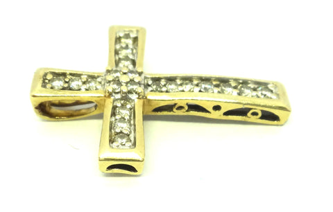 9ct Yellow GOLD & Diamond Cross Pendant