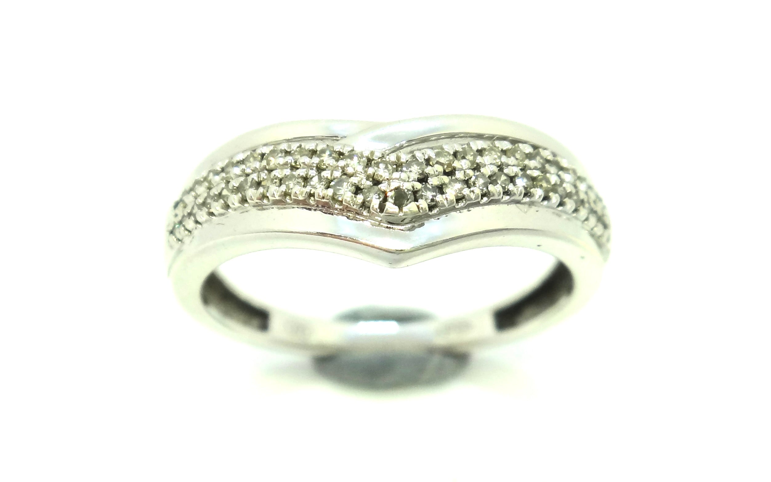 9ct White Gold & Diamond Wishbone Ring