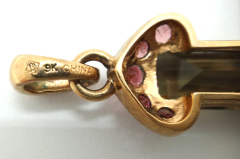 9ct Rose Gold, Smoky Quartz & Pink Tourmaline CROSS Pendant