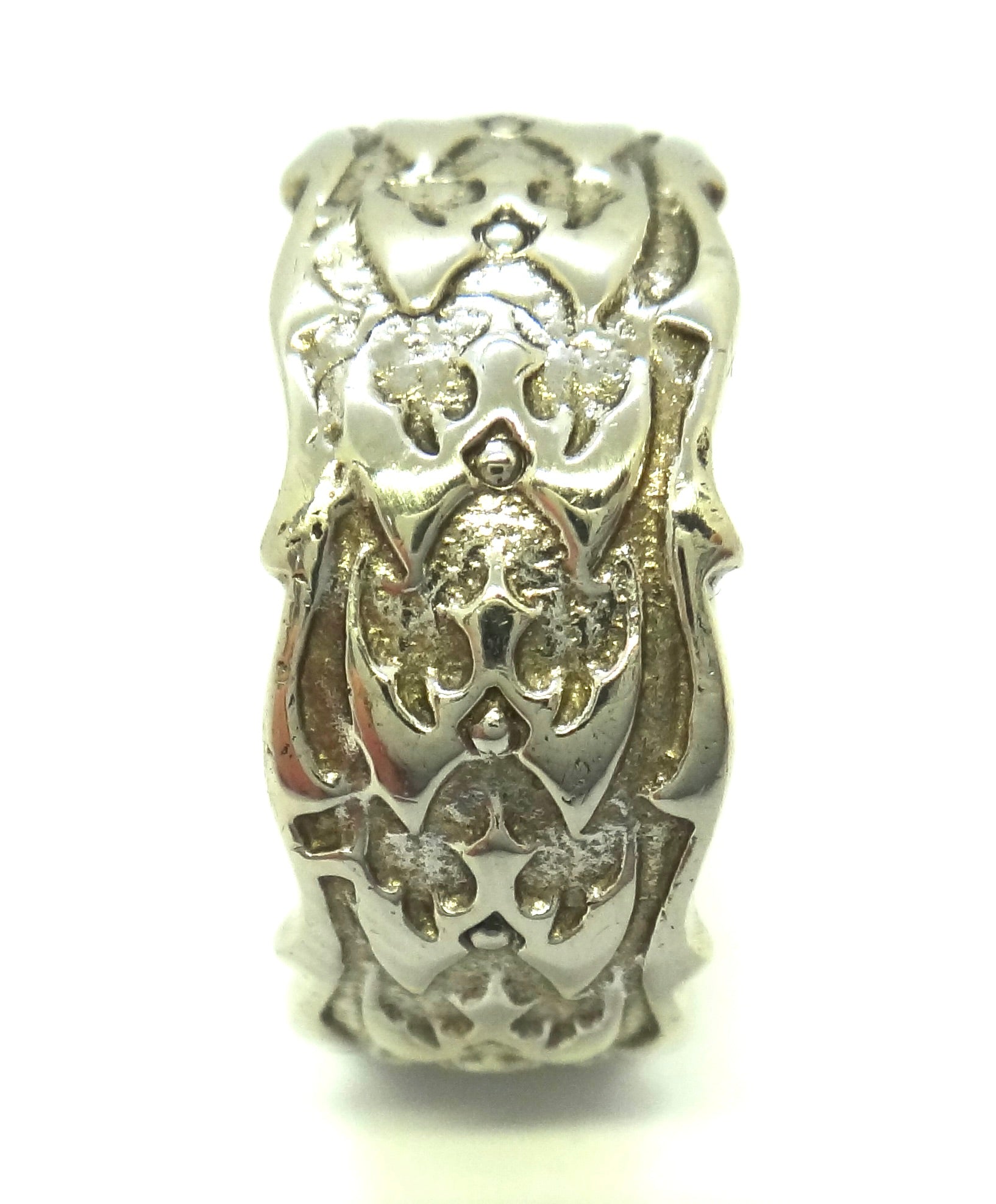 Mens 9ct White GOLD Patterned Band Ring
