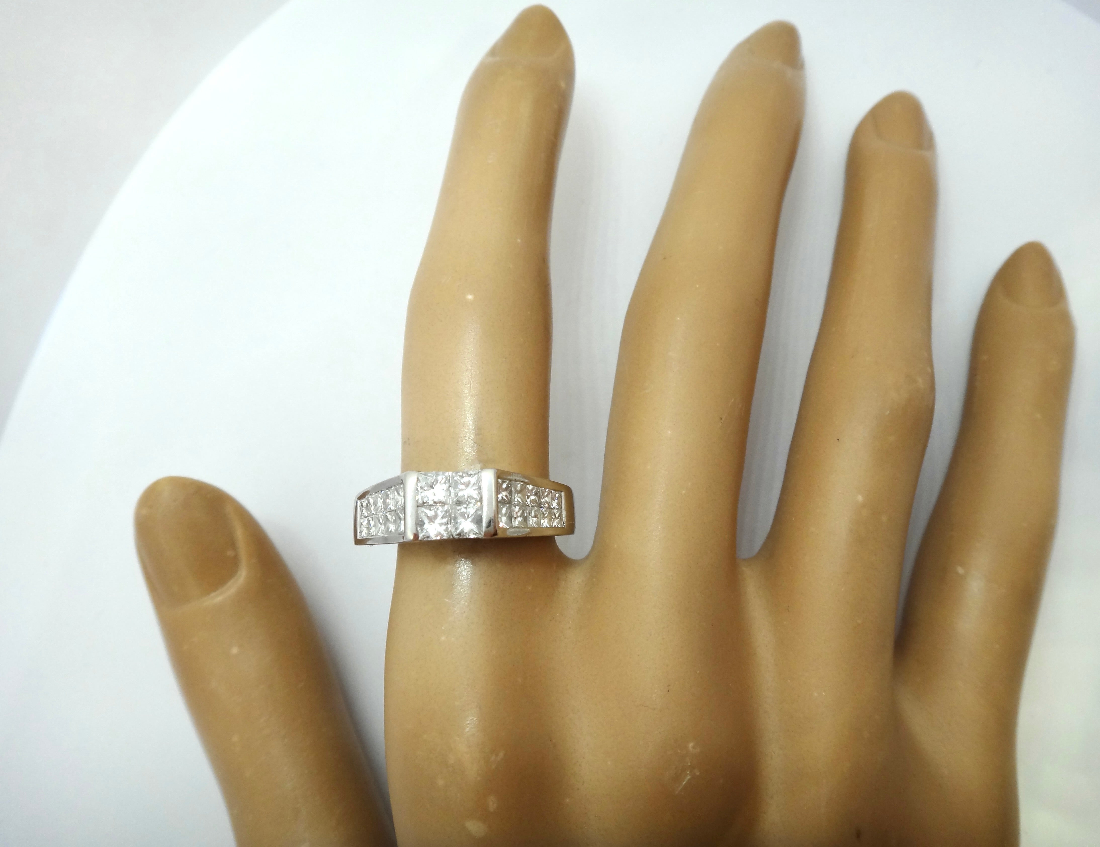 18ct White GOLD & Multi Princess Cut DIAMOND Ring VAL $7,300
